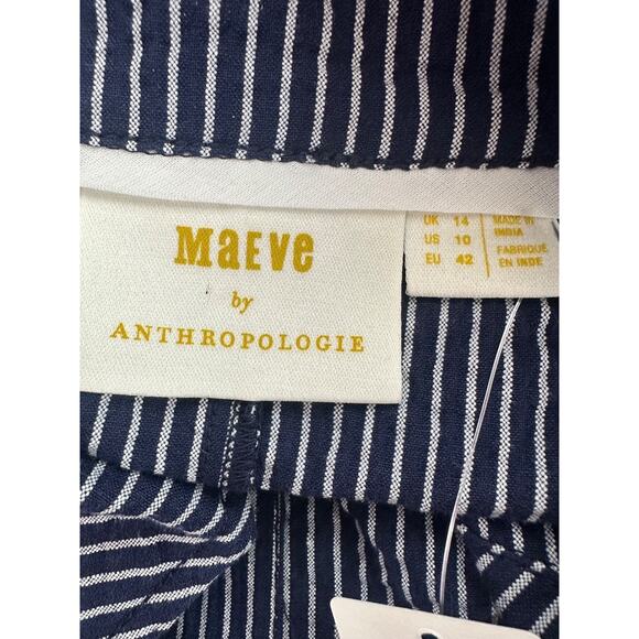 Anthropologie Maeve Size 10 Jumpsuit Wide Leg Blue Collared Striped Modern Chic - Picture 8 of 15